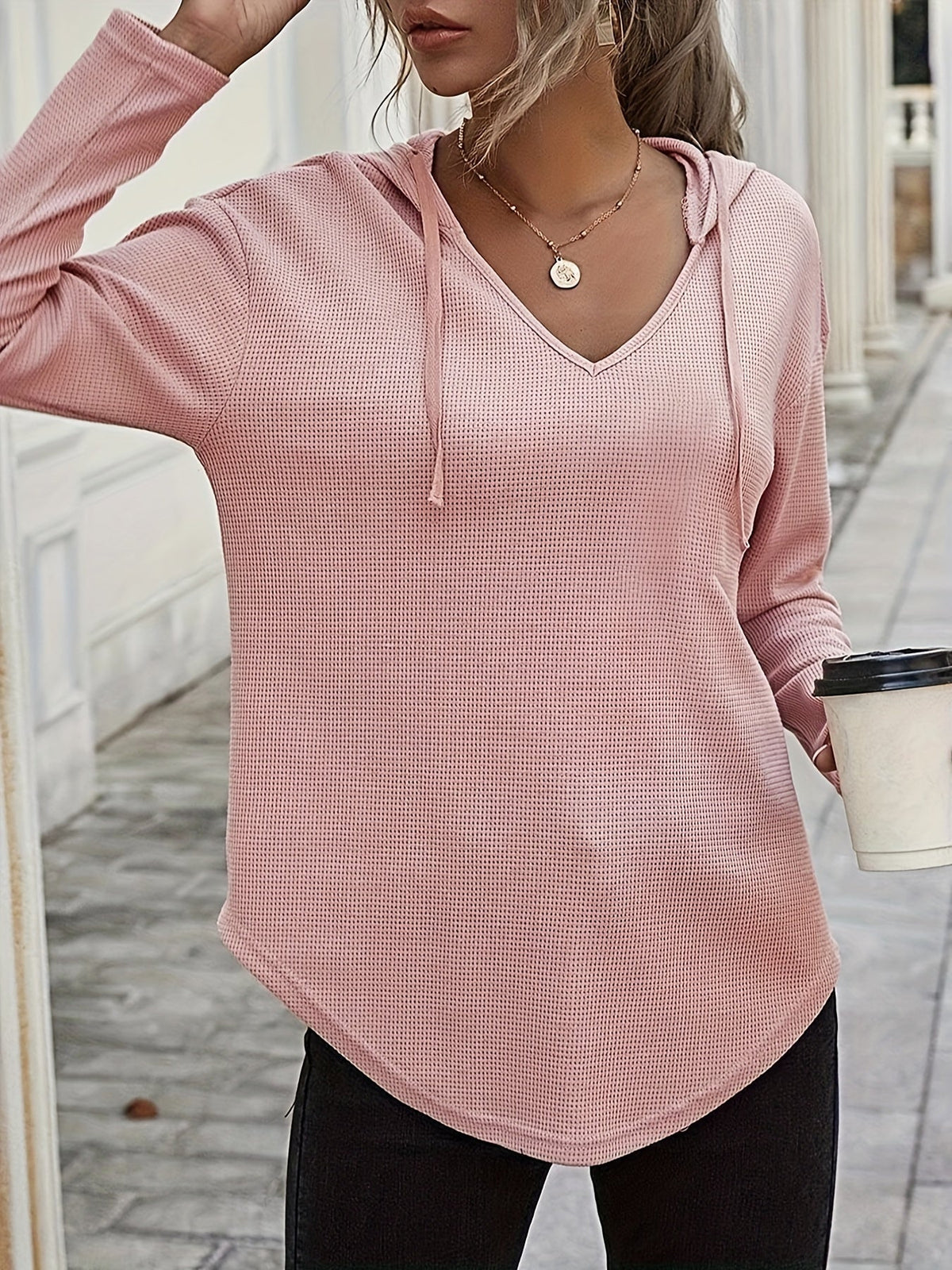 V-Neck Relaxed Hoodie for Women | Soft Cotton Blend Casualwear