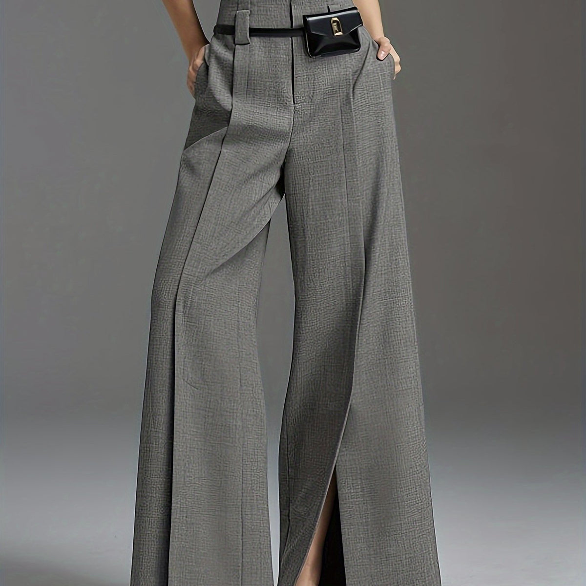 Wide-Leg Slit Trousers in Comfortable Fabric for Casual or Dressy Wear