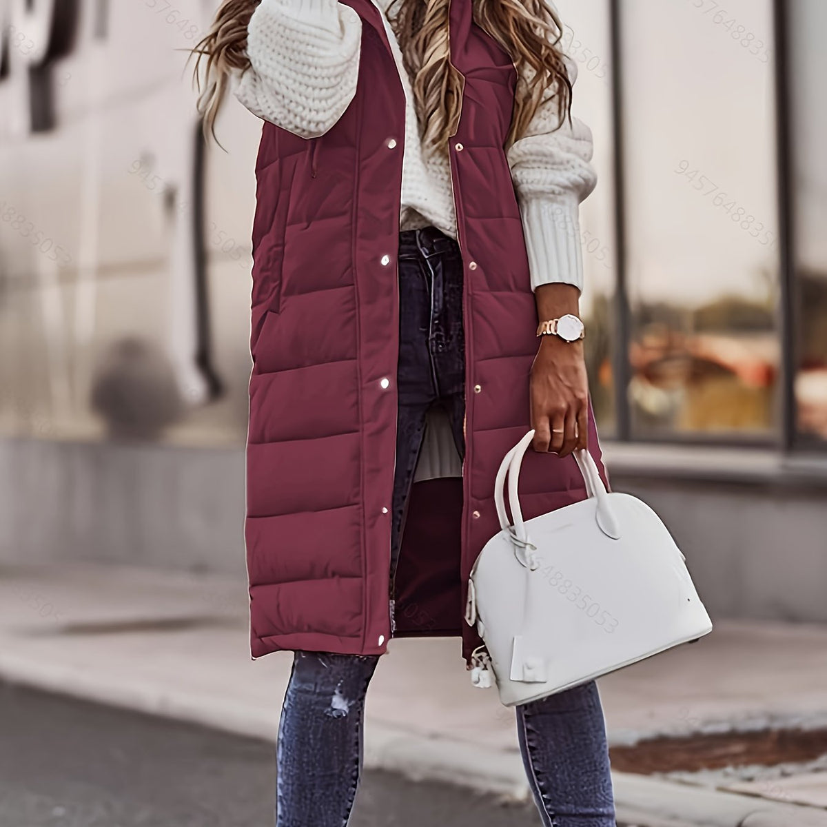 Longline Hooded Padded Vest for Women - Warm Insulated Outerwear