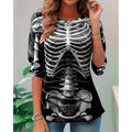 Halloween Skeleton Long-Sleeve T-Shirt for Women, Casual Spooky Style