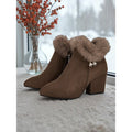 Fur-Trimmed Block Heel Ankle Boots for Women - Stylish Winter Footwear
