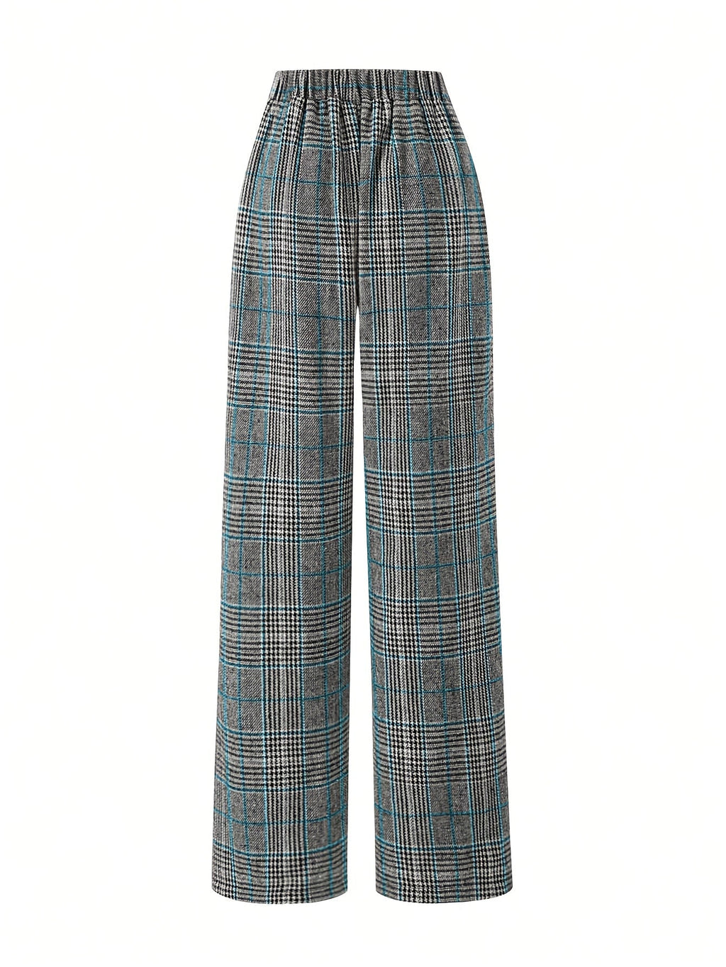Wide-Leg Plaid Trousers for Women | Comfortable Cotton Blend Casual Pants