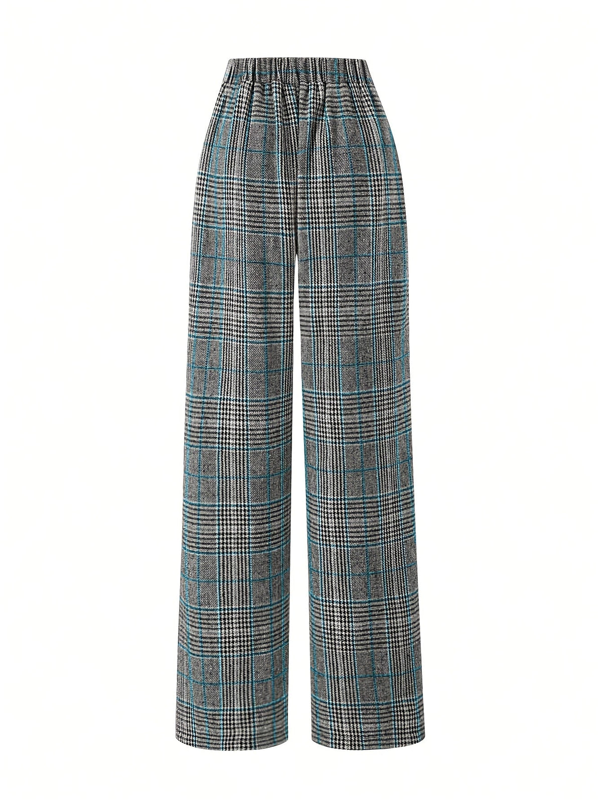 Wide-Leg Plaid Trousers for Women | Comfortable Cotton Blend Casual Pants