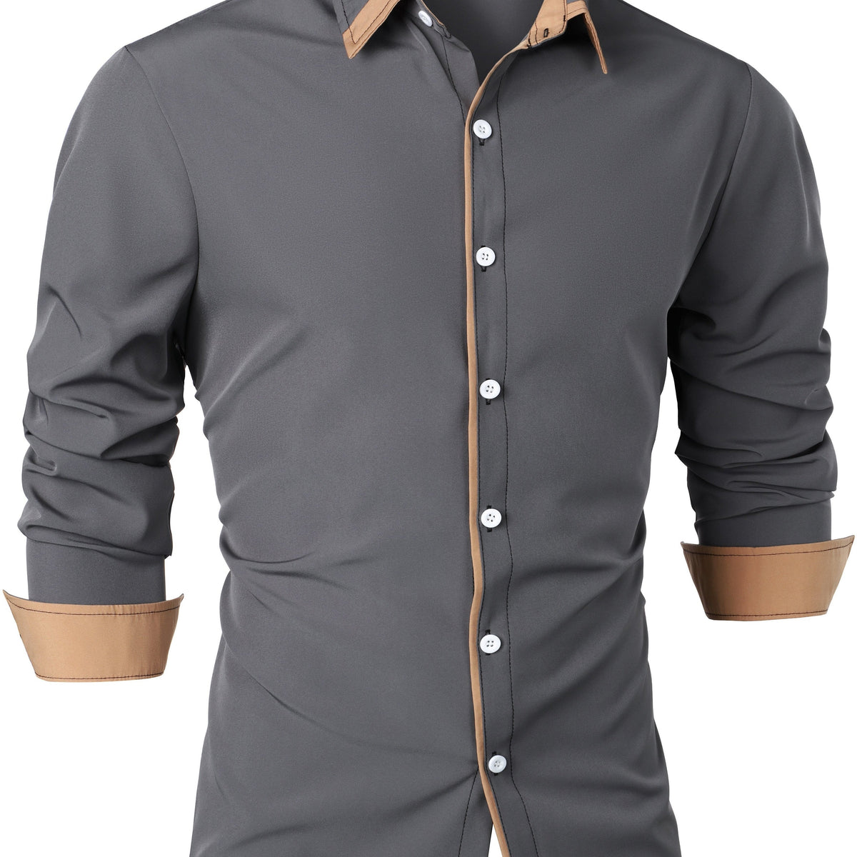 Contrast-Trim Long Sleeve Shirt | Casual Cotton Blend Top for Everyday Wear