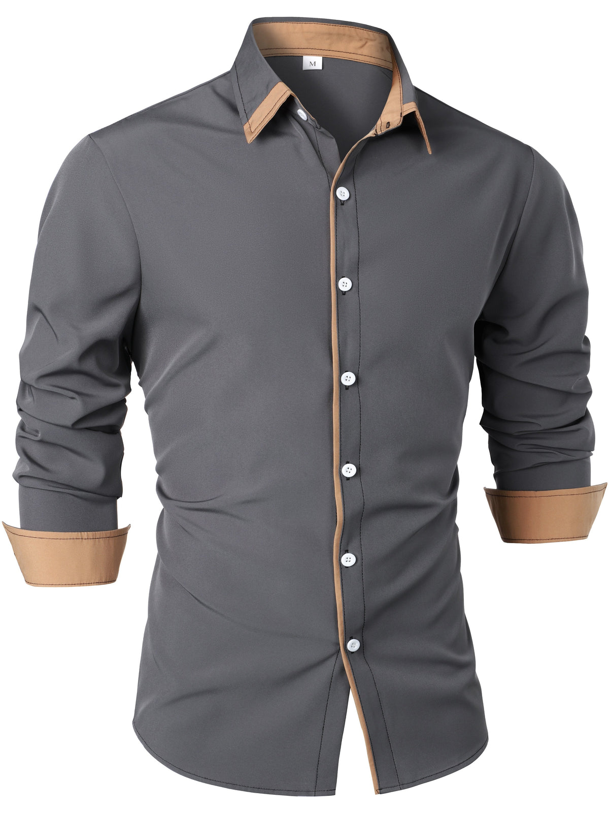 Contrast-Trim Long Sleeve Shirt | Casual Cotton Blend Top for Everyday Wear