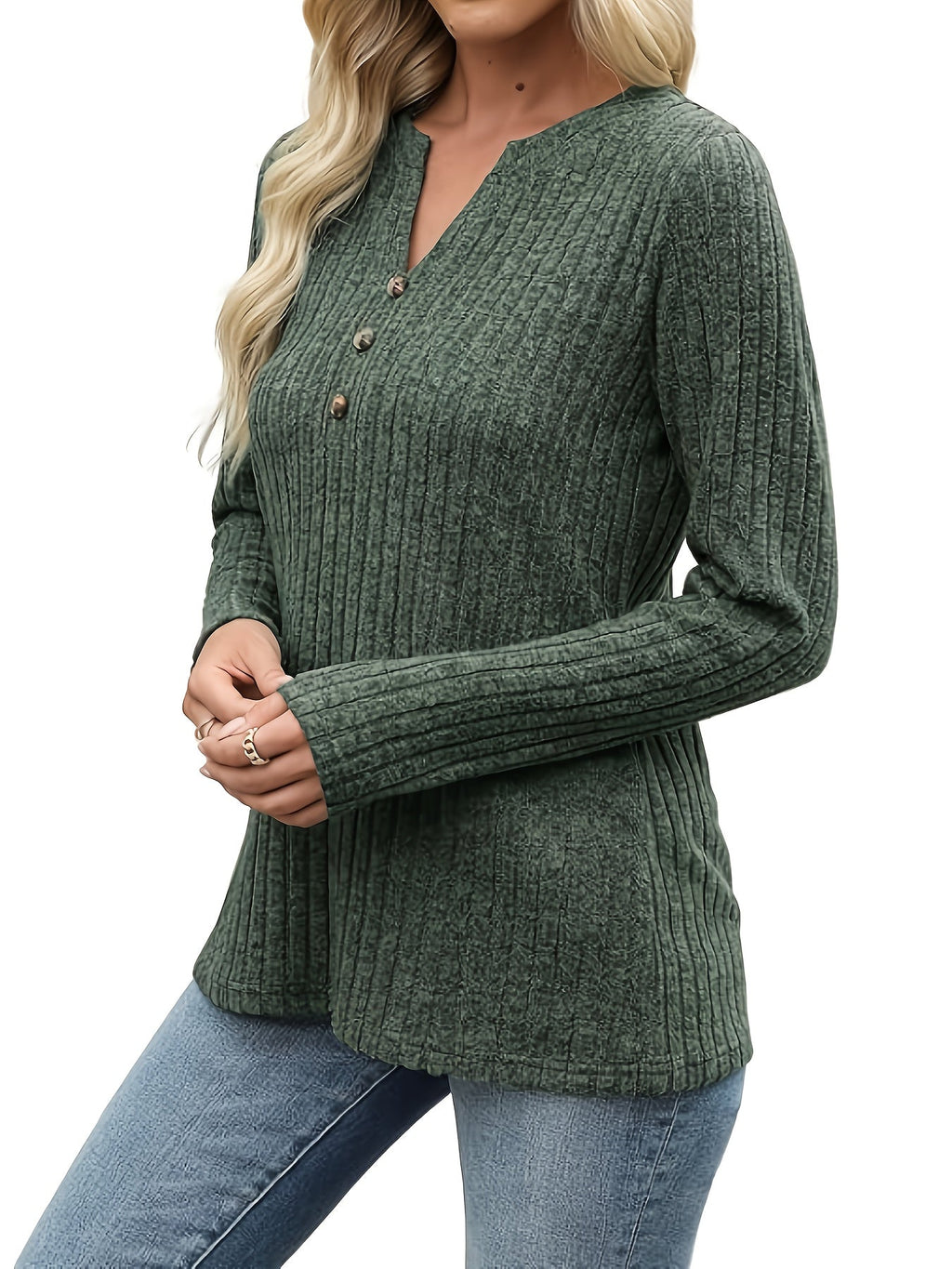 Ribbed Button-Neck Top | Soft Fabric | Casual Style | Women’s Fashion Top