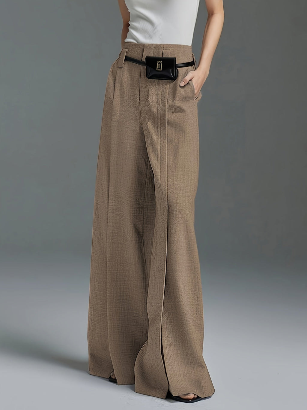 Wide-Leg Slit Trousers in Comfortable Fabric for Casual or Dressy Wear