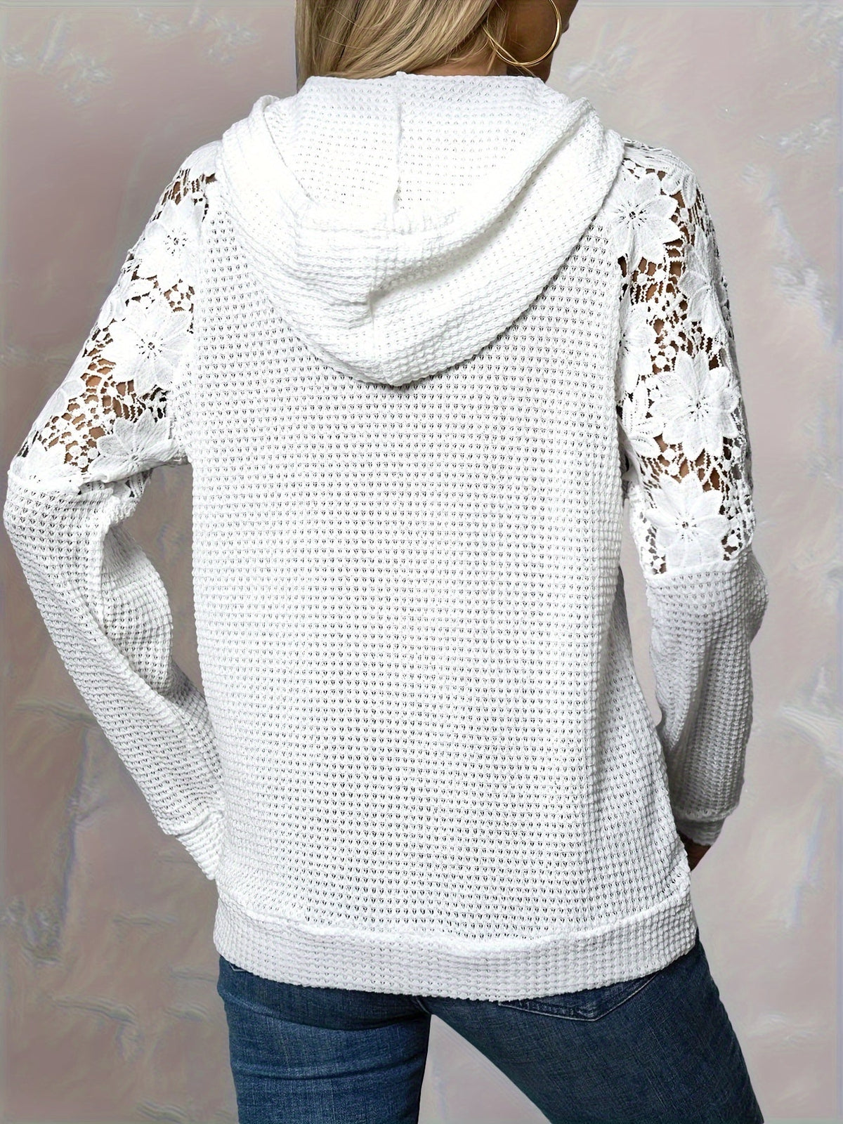 Floral-Trimmed Hooded Sweatshirt for Women - Casual Wear Top