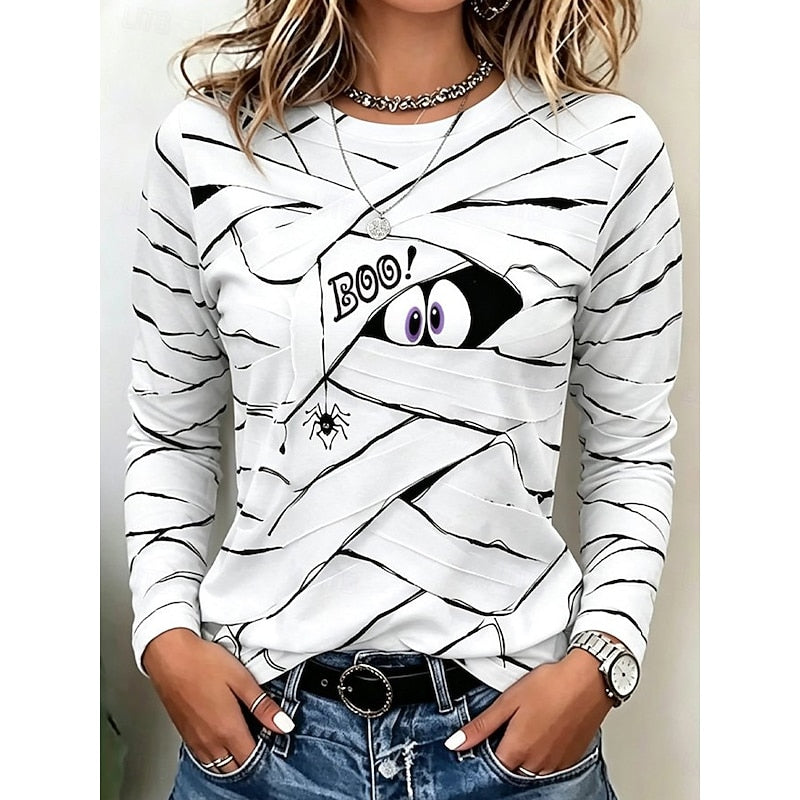 Halloween Long-Sleeve Top for Women | Playful Design | Cotton Blend