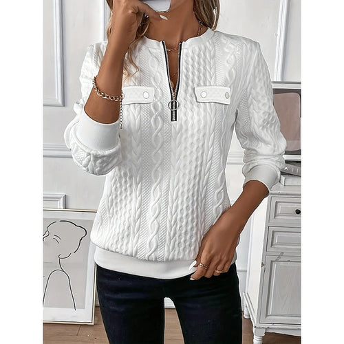 Cable-Textured Quarter-Zip Top for Women - Casual Layering Sweater