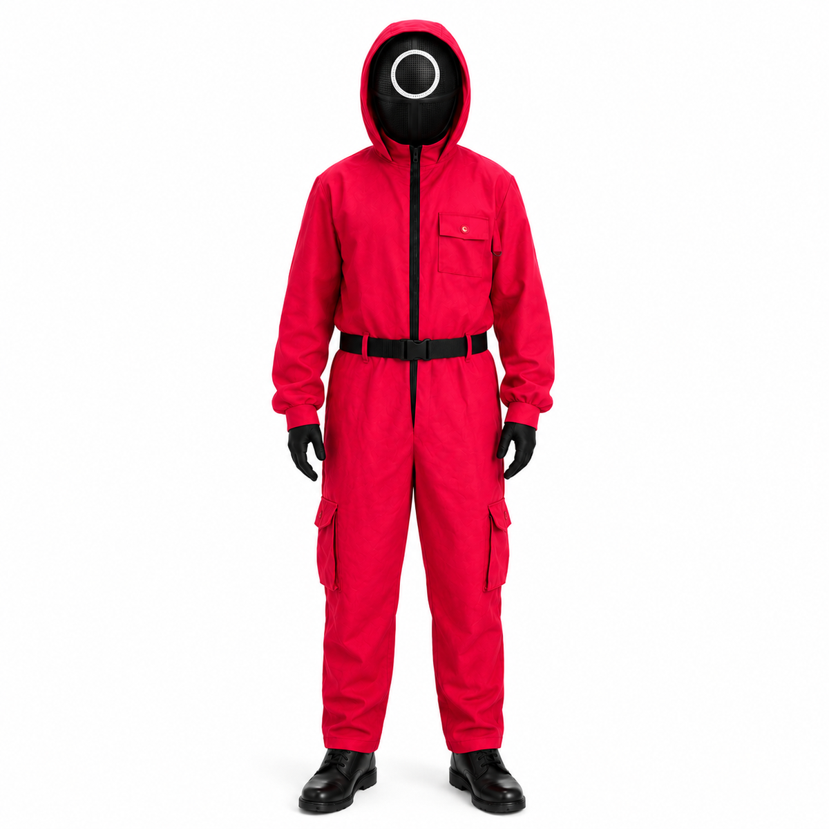Red Hooded Jumpsuit Costume with Belt for Halloween Cosplay Dress-Up