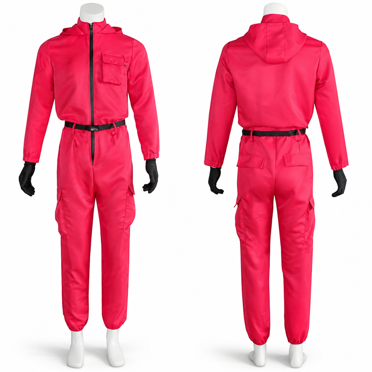 Red Hooded Jumpsuit Costume with Belt for Halloween Cosplay Dress-Up
