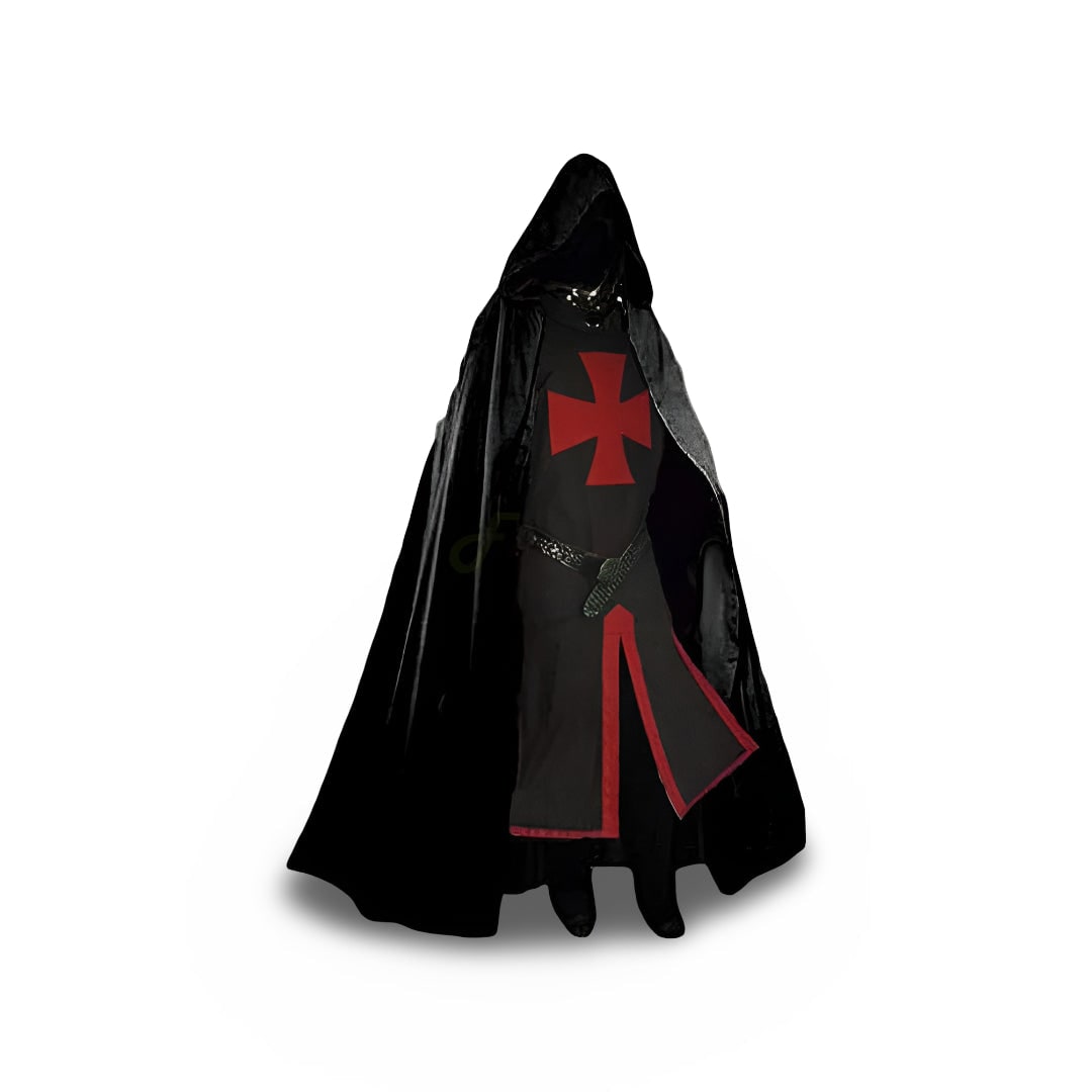 Medieval Knight Costume Tunic with Hood and Templar Cross for Halloween Cosplay