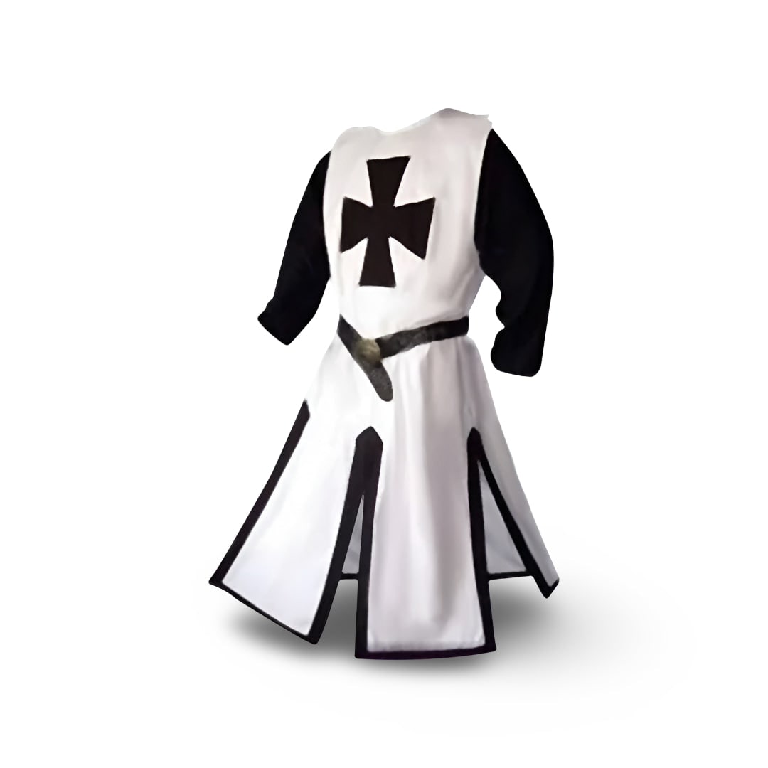 Medieval Knight Costume Tunic with Hood and Templar Cross for Halloween Cosplay