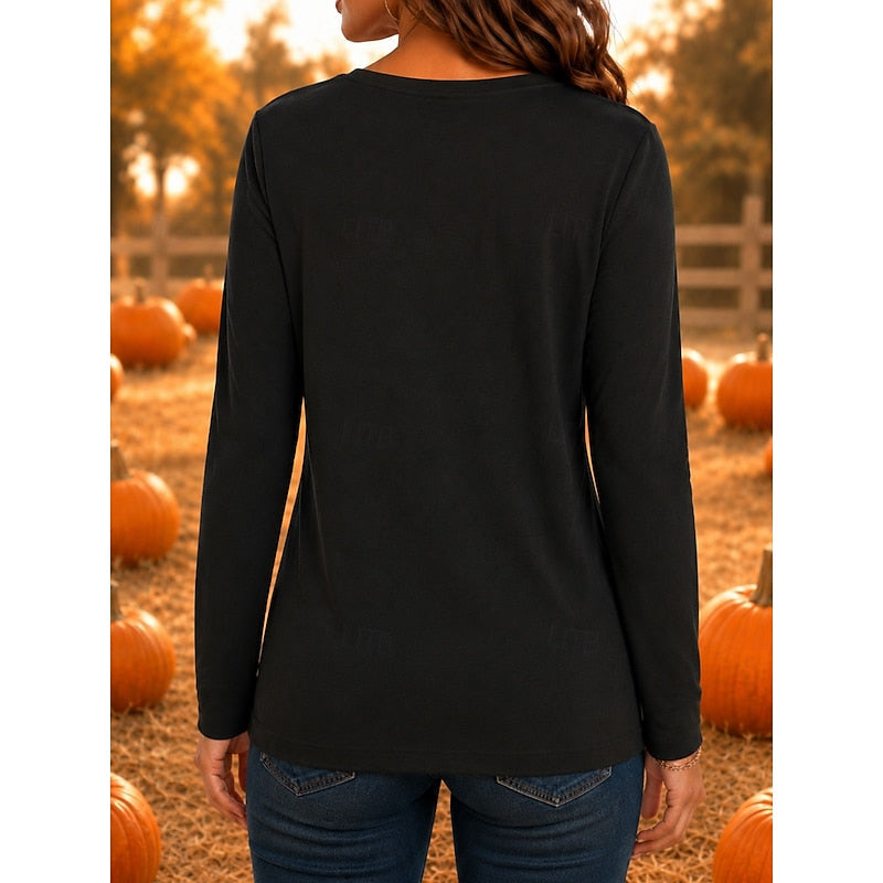 Witch Graphic Long-Sleeve Top | Halloween Theme | Soft Cotton Blend