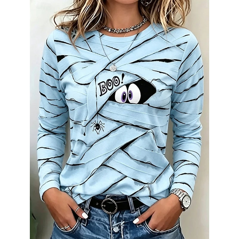 Halloween Long-Sleeve Top for Women | Playful Design | Cotton Blend