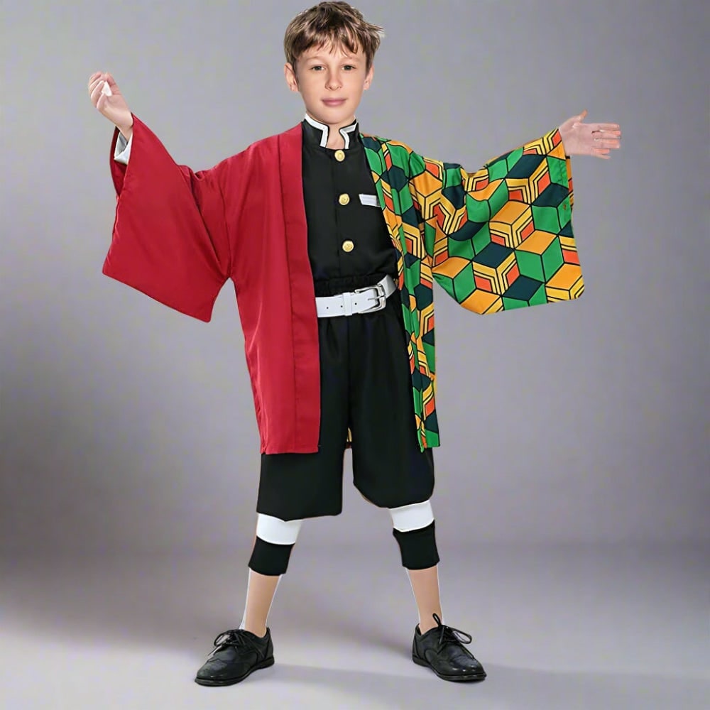 Kids' Halloween Anime Cosplay Costume Set with Kimono Jacket and Wide Leg Wraps