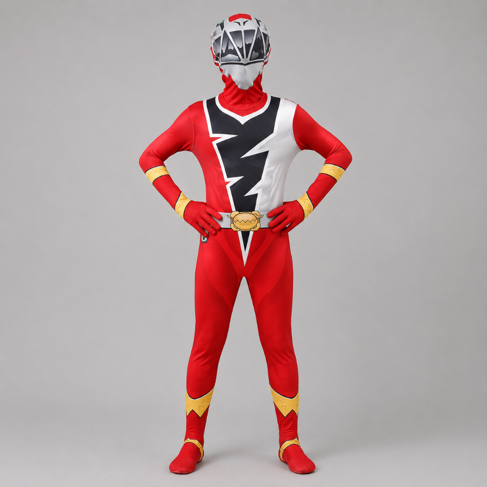 Kids' Superhero Halloween Costume Jumpsuit with Lightning Bolt Chest Panel