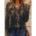 Floral Quarter-Zip Long Sleeve Top - Women's Casual Wear