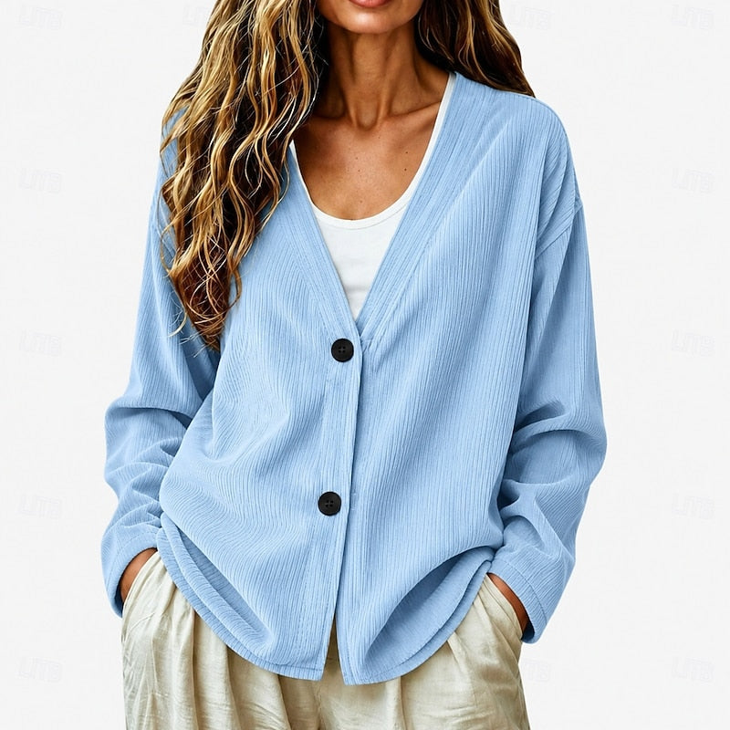 Relaxed V-Neck Button Cardigan in Soft Knit for Casual Wear