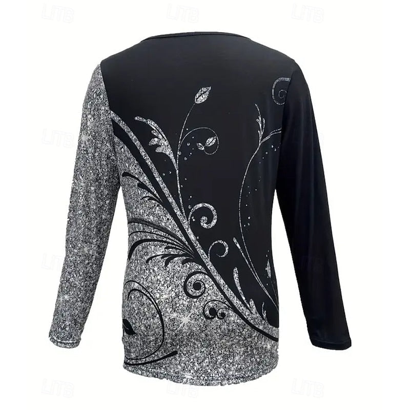 Floral Quarter-Zip Long Sleeve Top - Women's Casual Wear