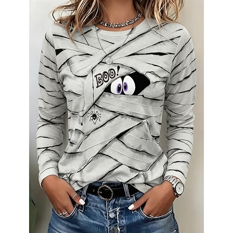 Halloween Long-Sleeve Top for Women | Playful Design | Cotton Blend