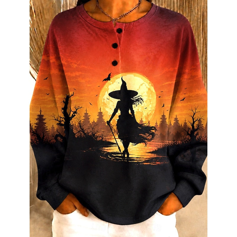 Halloween Graphic Crew-Neck Sweatshirt | Cotton Blend | Casual Wear
