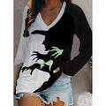 Halloween Graphic V-Neck Top for Women - Spooky Theme Casual Wear