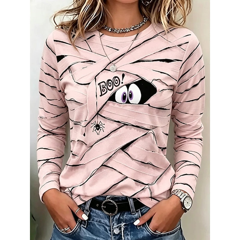 Halloween Long-Sleeve Top for Women | Playful Design | Cotton Blend