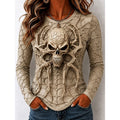 Halloween Skull Graphic Long Sleeve Top for Women, Cotton Blend Casual Tee