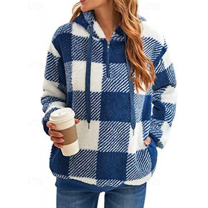 Cozy Checkered Quarter-Zip Hoodie for Casual Wear