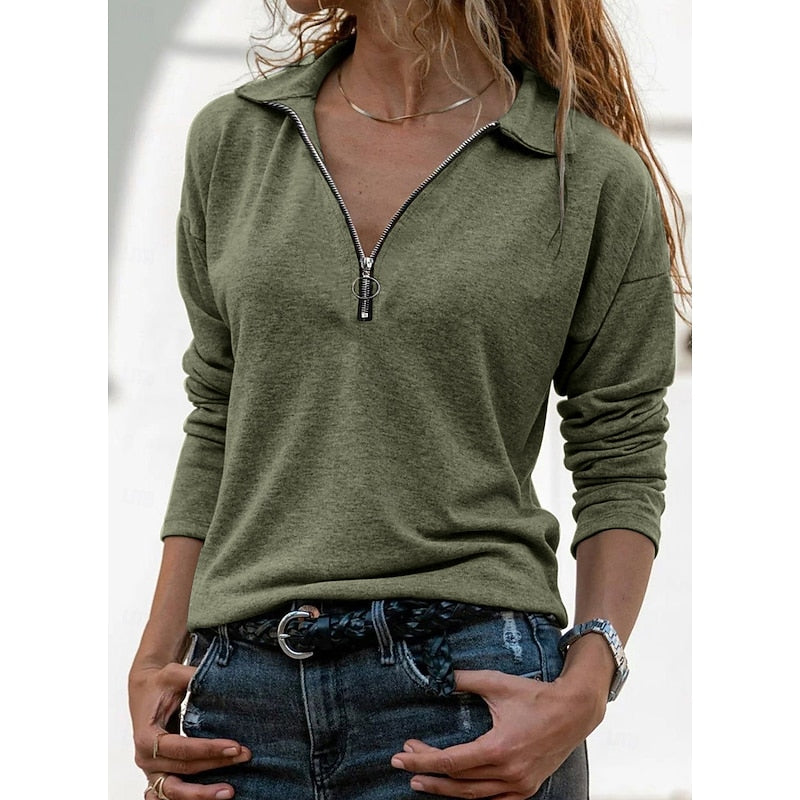 Relaxed Quarter-Zip Top in Soft Cotton Blend for Casual Wear