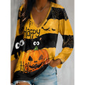 Halloween Graphic V-Neck Top for Women | Autumn-Inspired Casual Wear