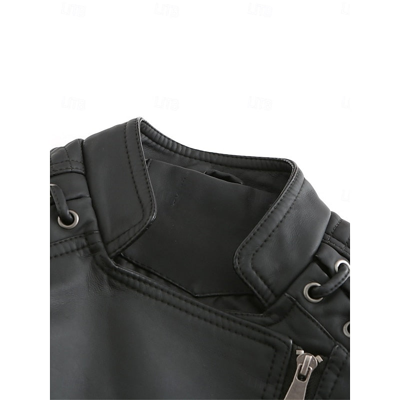 Sleek Faux Leather Biker Jacket for Women - Stylish Casual Outerwear