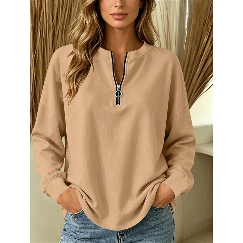 Relaxed Quarter-Zip Top in Soft Fabric for Casual Wear