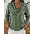 Cowl-Neck Ribbed Knit Top for Women - Casual Wear Sweater