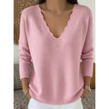 Scalloped V-Neck Halloween Pullover Sweater for Women, Cozy Casual Style