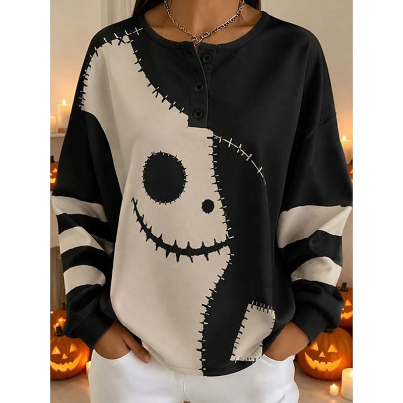 Halloween Graphic Crew-Neck Sweatshirt | Cotton Blend | Casual Wear