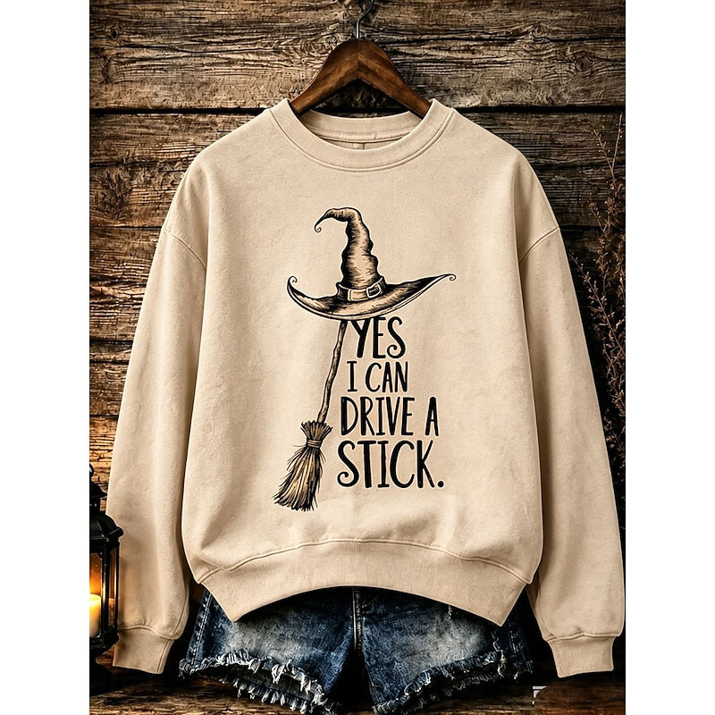 Halloween Witch Graphic Sweatshirt for Women | Cozy Cotton Blend Pullover